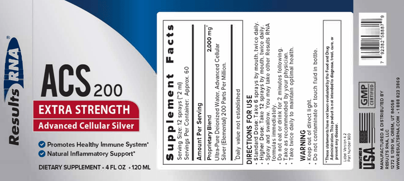 ACS 200 Silver Extra Strength 4oz (Results RNA) Label