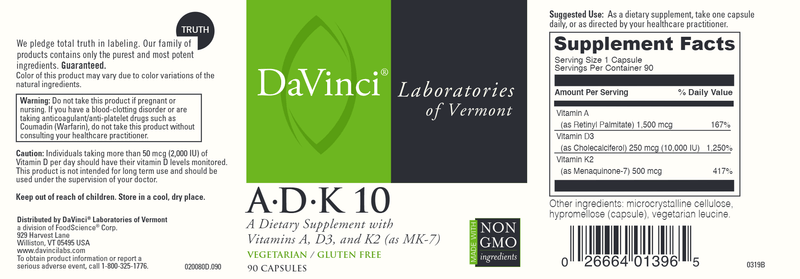 A D K 10 (DaVinci Labs) Label