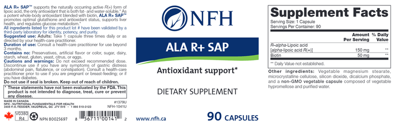 ALA R+ SAP (NFH Nutritional Fundamentals) Label