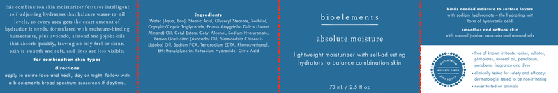 absolute moisture bioelements label