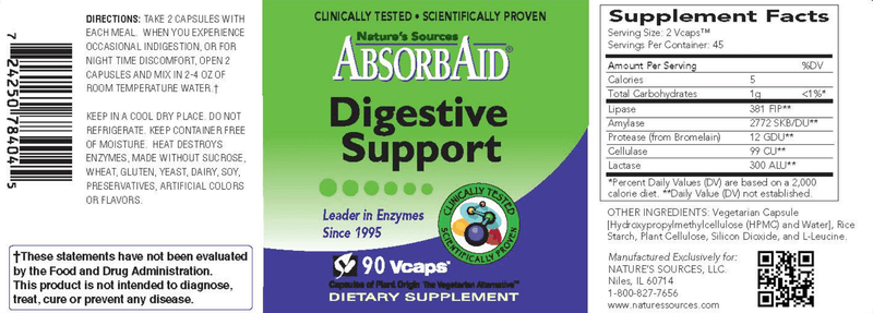 AbsorbAid Digestive Support Capsules (AbsorbAid) 90ct Label