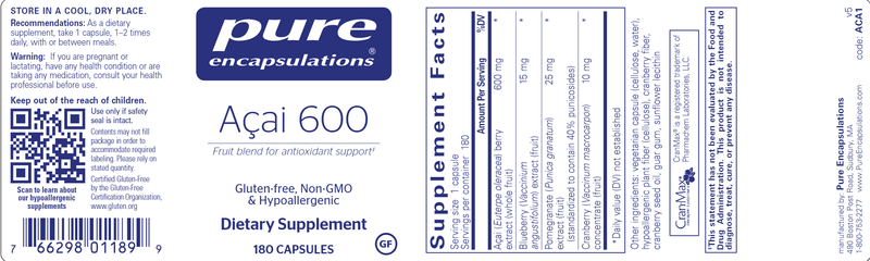 acai 600 pure encapsulations label