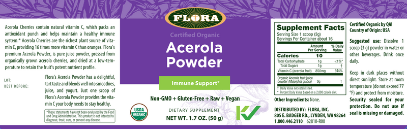 acerola powder (flora) label