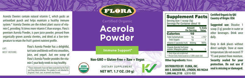 Acerola Powder (Flora) Label