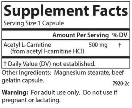 Acetyl L-Carnitine 500 mg (Carlson Labs) Supplement Facts