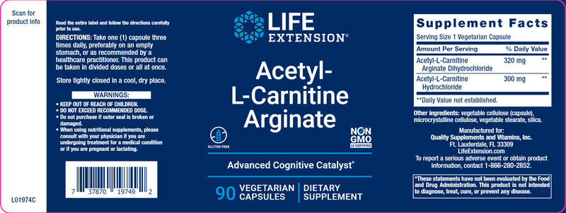 Acetyl-L-Carnitine Arginate (Life Extension) Label