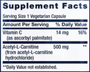 acetyl-l-carnitine 500 mg (life extension) supplement facts