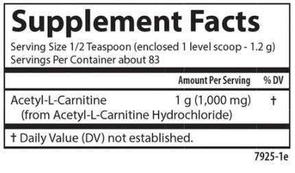 Acetyl L-Carnitine Powder Supplement Facts Label