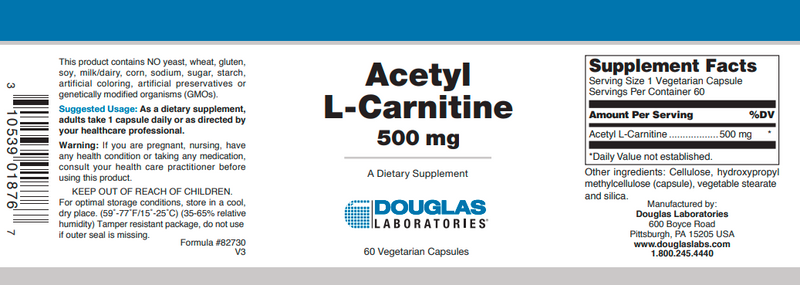 Acetyl L Carnitine 60 Capsules Douglas Labs