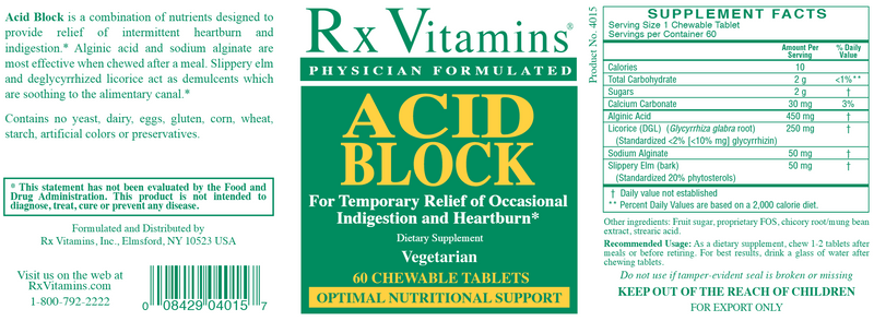 Acid Block (Rx Vitamins) Label