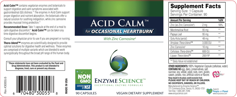 Acid Calm 90 Capsules - Enzyme Science Label