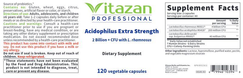 Acidophilus Extra Strength (Vitazan Pro) Label