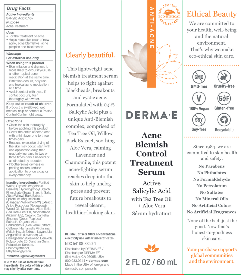 Acne Blemish Control Treatment Serum (DermaE) Label