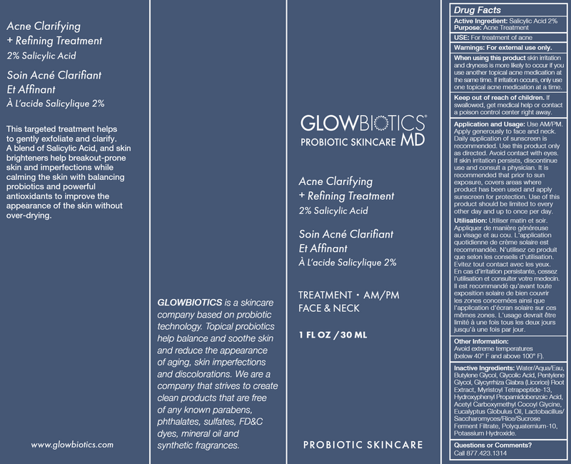 acne clarifying + refining treatment (glowbiotics) label