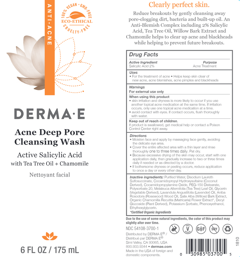 Acne Deep Pore Cleansing Wash (DermaE) Label