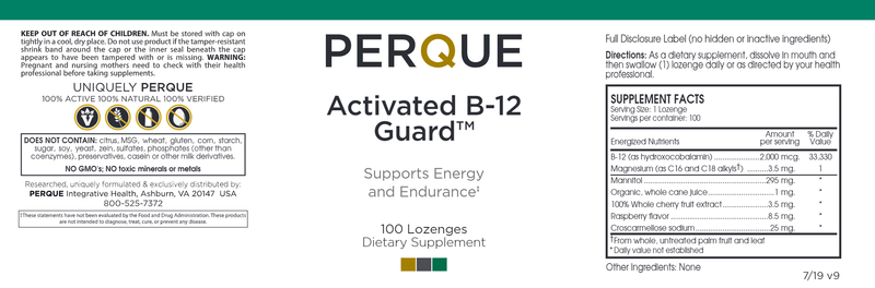 Activated B-12 Guard 2000 mcg (Perque) Label