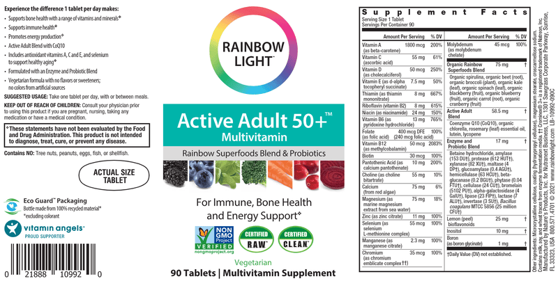 Active Adult 50+ Multivitamin (Rainbow Light Nutrition) Label