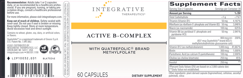 Active B-Complex (Integrative Therapeutics) Label