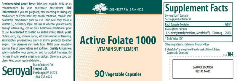 active folate 1000 genestra label | supplement facts