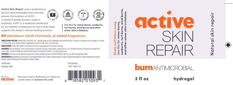 active skin repair burn hydrogel label