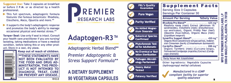 Adaptogen-R3 (Premier Research Labs) Label