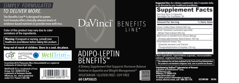 Adipo Leptin Benefits (DaVinci Labs) Label