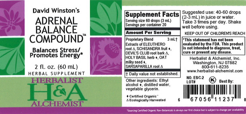 Adrenal Balance Compound (Herbalist Alchemist) Label