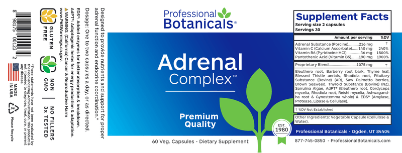 Adrenal Complex (Professional Botanicals) Label