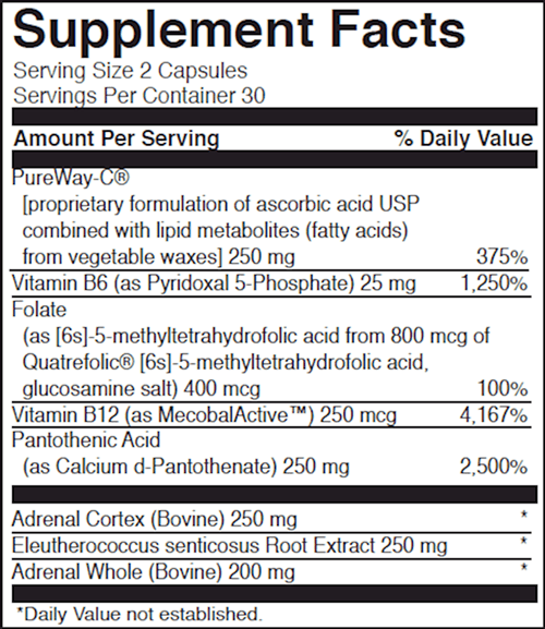 Adrenal Benefits 60 Caps DaVinci Labs Supplement Facts