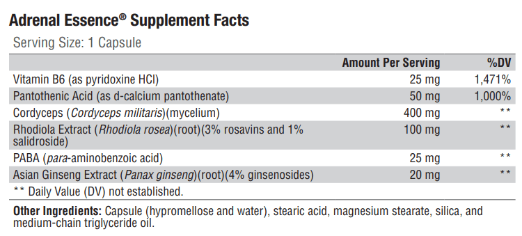 Adrenal Essence (Xymogen) Supplement Facts