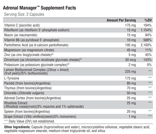 Adrenal Manager (Xymogen) Supplement Facts