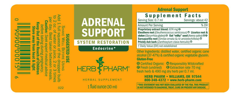 Adrenal Support Tonic Compound (Herb Pharm) Label