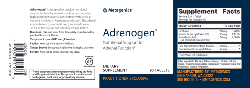 Adrenogen (Metagenics) Label