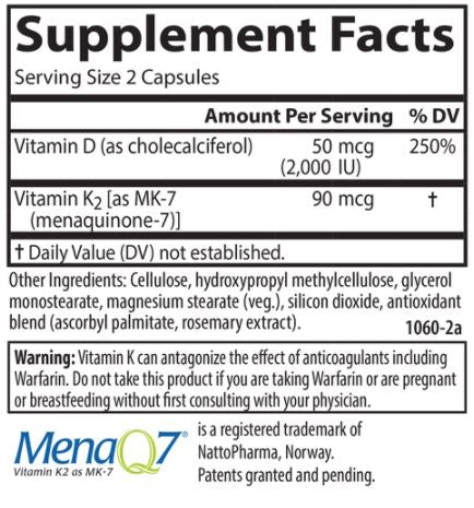 Adult D3 & K2 (Carlson Labs) Supplement Facts