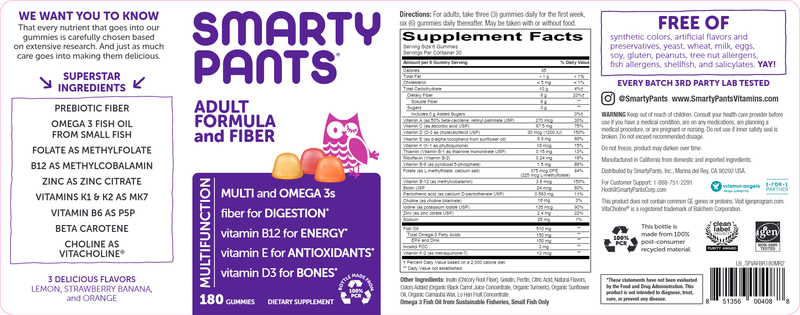 Adult Formula and Fiber (SmartyPants Vitamins) Label