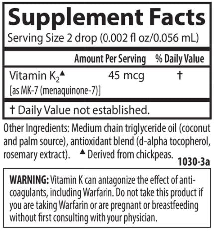 Adult Super Daily K2 Supplement Facts Label