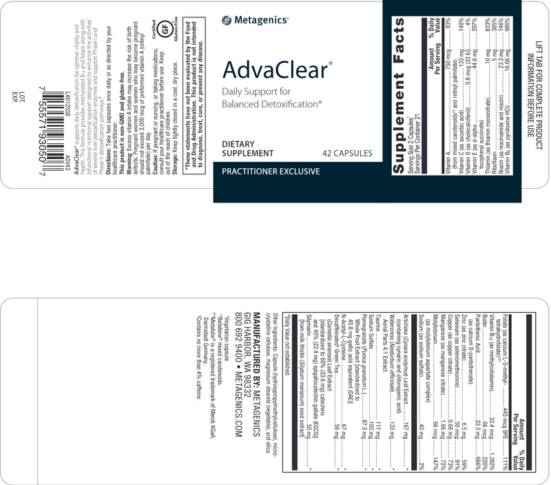 AdvaClear (Metagenics) 42ct Label