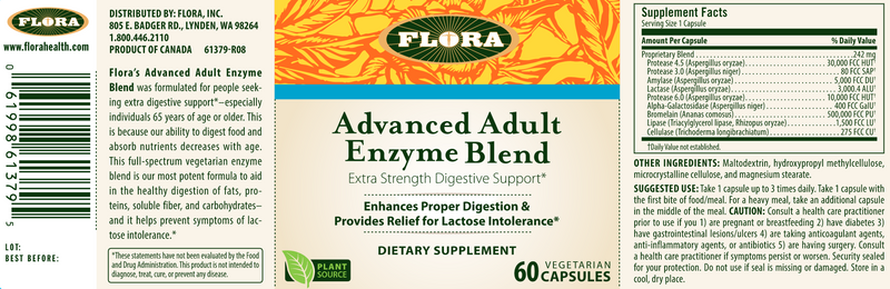 Advanced Adult Enzyme Blend (Flora) Label