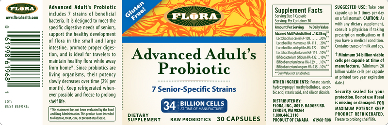 Advanced Adult's Blend Probiotic 30ct (Flora) Label