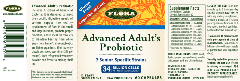 Advanced Adult's Blend Probiotic 60ct (Flora) Label