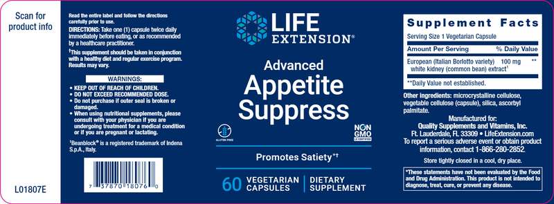 Advanced Appetite Suppress (Life Extension) Label