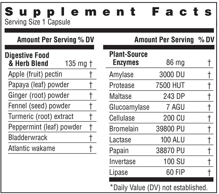 Advanced Enzyme System (Rainbow Light Nutrition) Supplement Facts