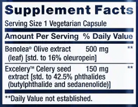 Advanced Olive Leaf Vascular Support with Celery Seed Extract (Life Extension) Supplement Facts
