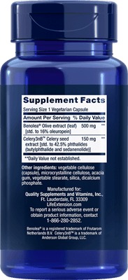 Advanced Olive Leaf Vascular Support with Celery Seed Extract (Life Extension) Back