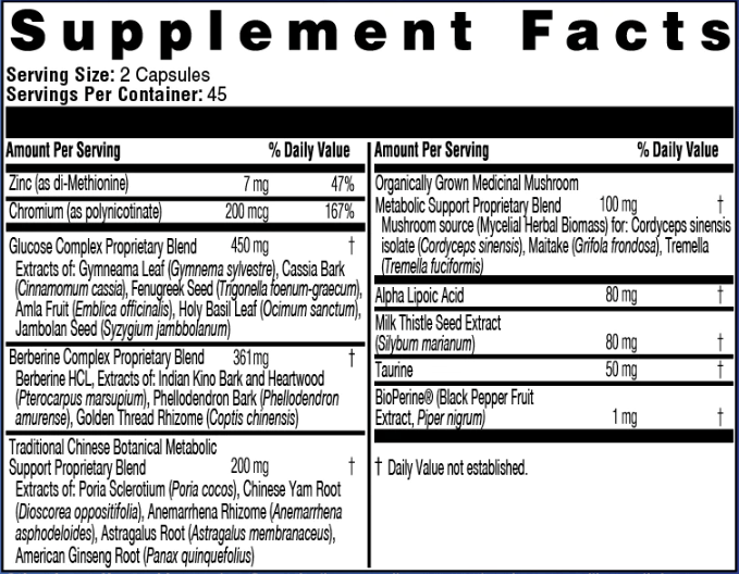Advanced Glucose Support Supplement Facts Label