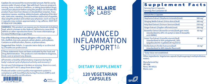 Advanced Inflammation Support Klaire Labs products