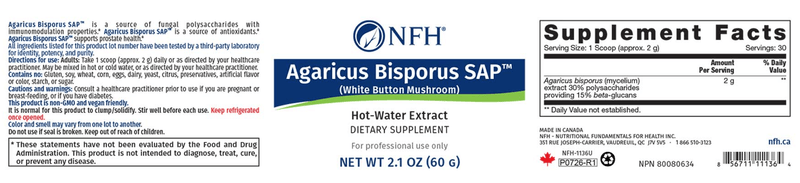 Agaricus Bisporus SAP (NFH Nutritional Fundamentals) Label