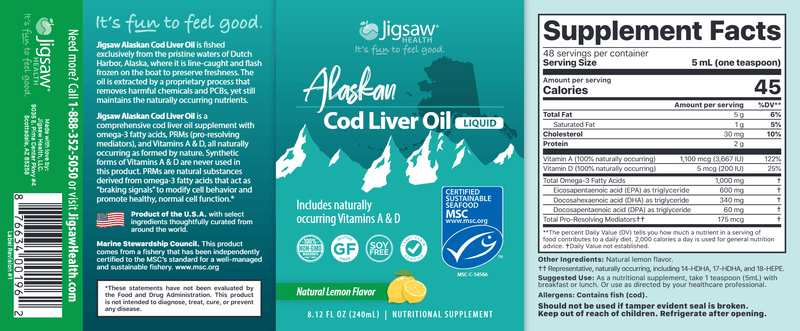 Alaskan Cod Liver Oil Liquid (Jigsaw Health) Label