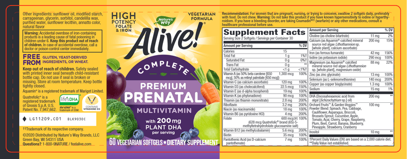 Alive! Complete Prenatal (Nature's Way) Label