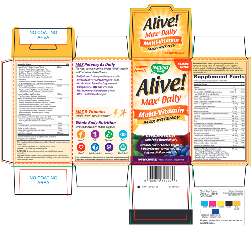 Alive! Max6 Daily (no iron) (Nature's Way) Label